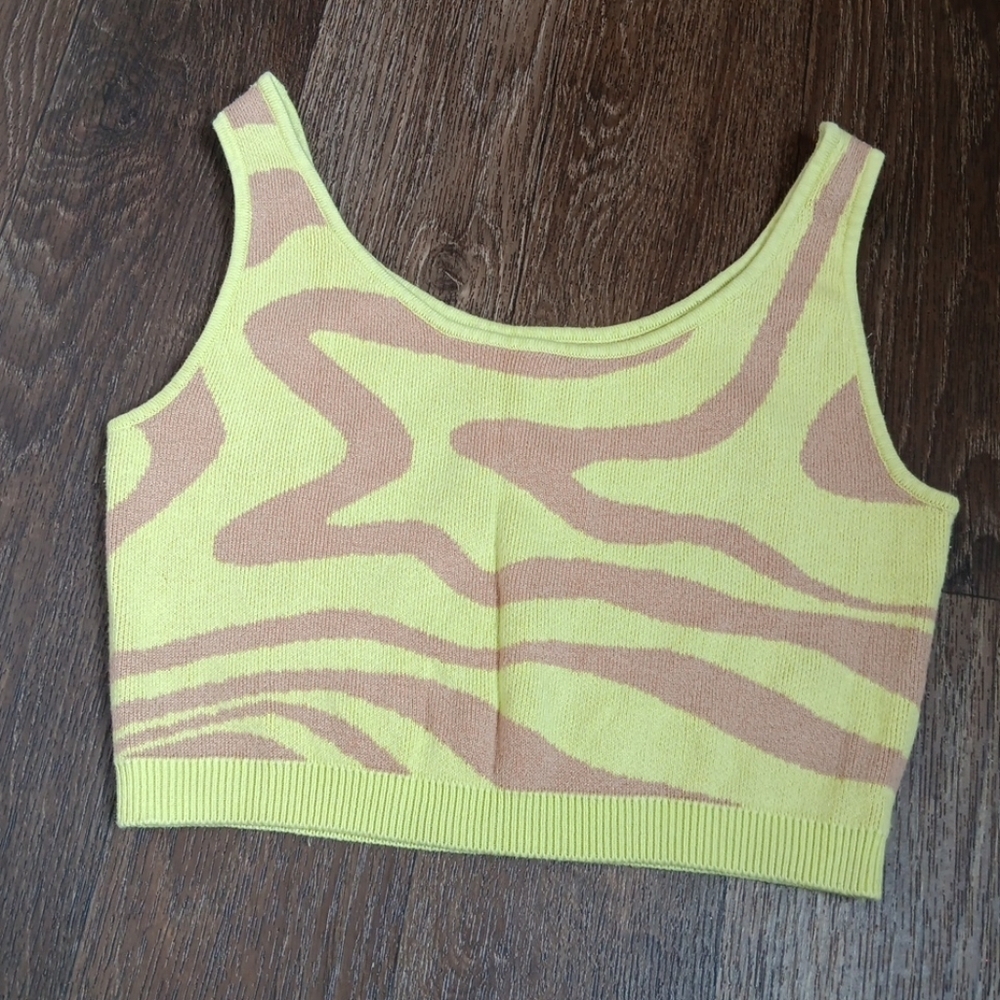 Vibrant Yellow and Pink Fitted Crop Tank Top